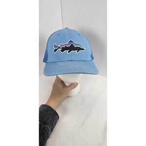 Patagonia Fitz Roy Trout Trucker Hat Blue Mesh Snapback Fishing Cap Outdoor